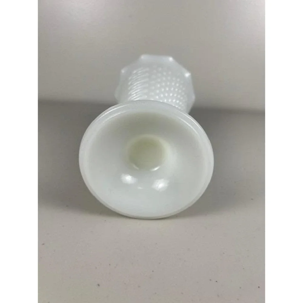 Vintage Anchor Hocking Milk Dot Dash Glass Hobnail Scalloped Trumpet Vase Footed